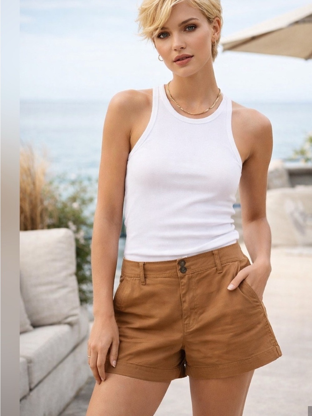 A New Day Mustard Tan High-Rise Shorts with Pockets Size 16 Stretch